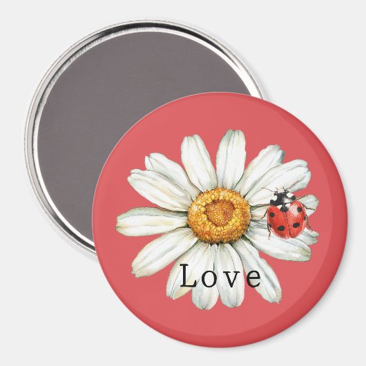 Chic Red White Daisy Flower Ladybug Love Magneet (Voorkant / Achterkant)