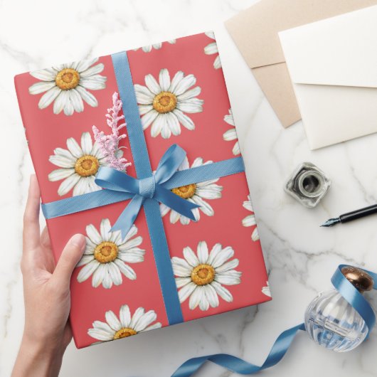 Chic Red White Daisy Flowers Birthday Cadeaupapier (Geschenken)