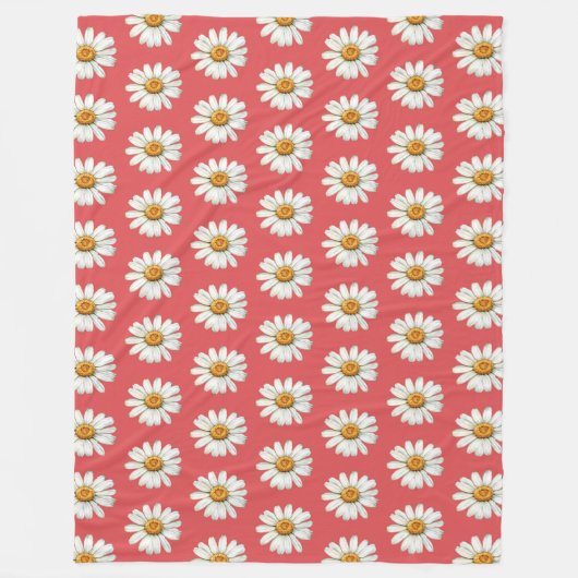 Chic Red White Daisy Flowers Birthday Fleece Deken (Voorkant)