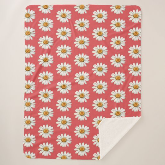 Chic Red White Daisy Flowers Birthday Sherpa Deken (Voorkant)