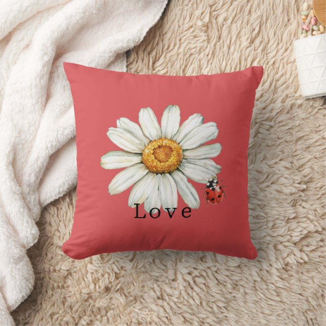 Chic Red White Daisy Flowers   Kussen (Deken)
