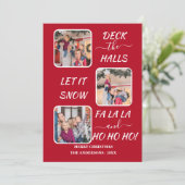 Chic Red White Fun Drie foto's Kerstvakantie Feestdagenkaart (Staand voorkant)