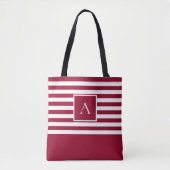 CHIC RED WHITE STRIPE Square Letter Monogram Tote Bag (Voorkant)