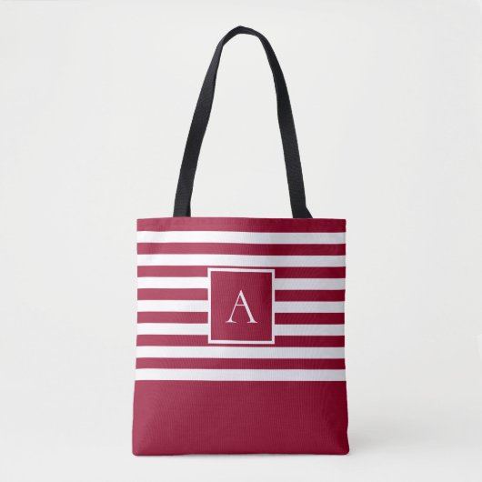 CHIC RED WHITE STRIPE Square Letter Monogram Tote Bag (Voorkant)