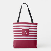 CHIC RED WHITE STRIPE Square Letter Monogram Tote Bag (Achterkant)