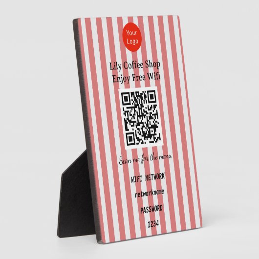 Chic Red & White Stripes QR Code Wifi Fotoplaat (Zijkant)