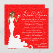 Chic Red Wine Damask Bridal Shower Invitation Kaart (Voorkant / Achterkant)