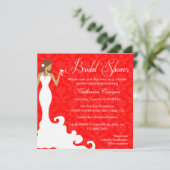 Chic Red Wine Damask Bridal Shower Invitation Kaart (Staand voorkant)