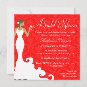 Chic Red Wine Damask Bridal Shower Invitation Kaart