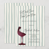 Chic Red Wine Glass Green Striped Kaart (Voorkant / Achterkant)