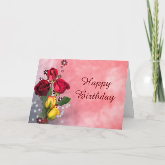 Chic Red & Yellow Roses Birthday Kaart (Voorkant)