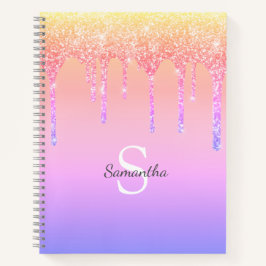 Chic Regenboog Glitter Druppels Glans Monogram Naa Notitieboek