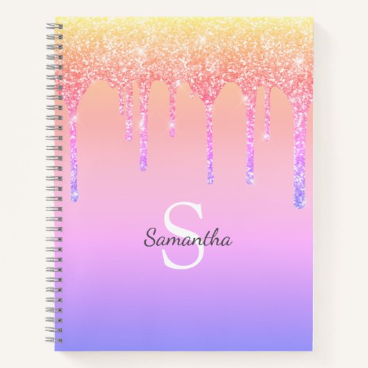 Chic Regenboog Glitter Druppels Glans Monogram Naa Notitieboek (Voorkant)