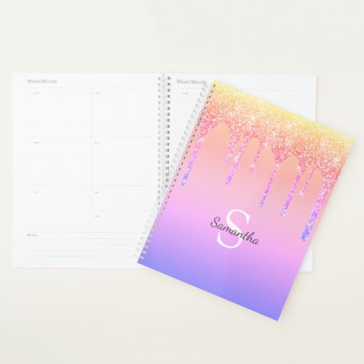 Chic Regenboog Glitter Druppels Glans Monogram Naa Planner (Display)