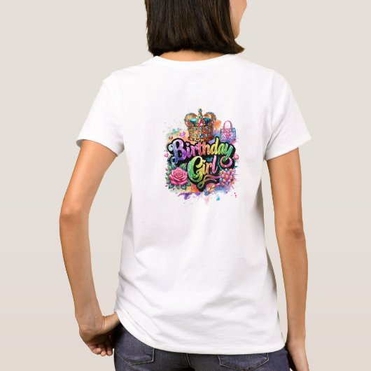 Chic regenboog glitter Verjaardag koningin meisje T-shirt (Achterkant)