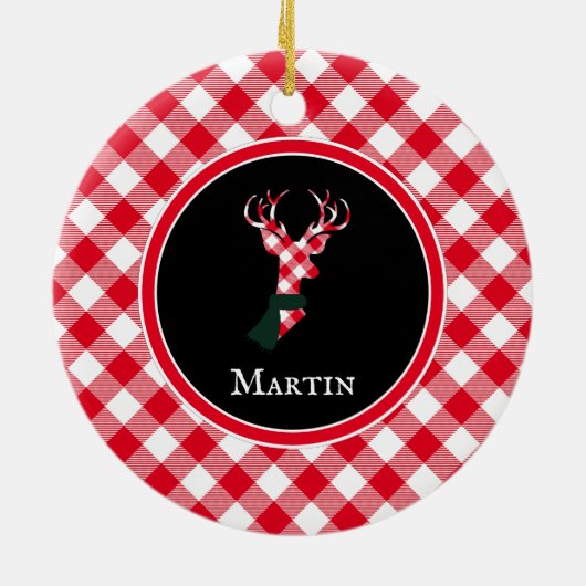 Chic Reindeer Red & White gepersonaliseerd Keramisch Ornament (Achterkant)