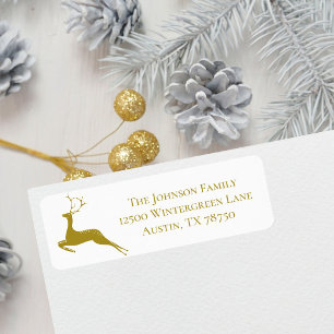 Chic Reindeer White Gold-kerstterugzendadres Etiket