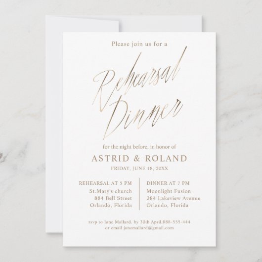 Chic repetitie diner Faux Gold Folie Kalligrafie Kaart (Voorkant)