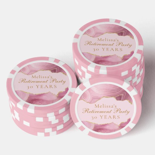 Chic Retirement Party Pink Gold Agate Custom Poker Chips (Opstapeling)