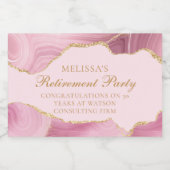 Chic Retirement Party Roze Gouden Agaat Custom Min Sparkling Wijnetiket (Enkel label)