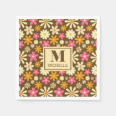 Chic Retro 70er jaren Groovy Hippie Bloem Monogram Servet (Voorkant)