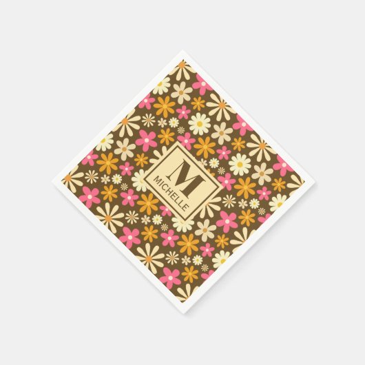 Chic Retro 70er jaren Groovy Hippie Bloem Monogram Servet (Hoek)