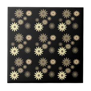 Chic Retro 70s Abstracte Daisy Flowers Print Black Tegeltje