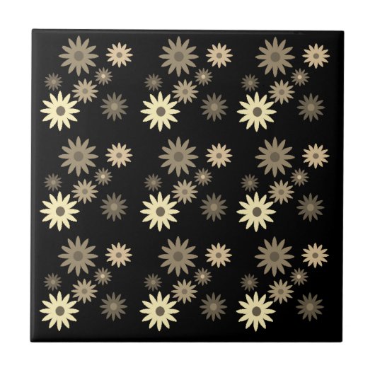 Chic Retro 70s Abstracte Daisy Flowers Print Black Tegeltje (Voorkant)
