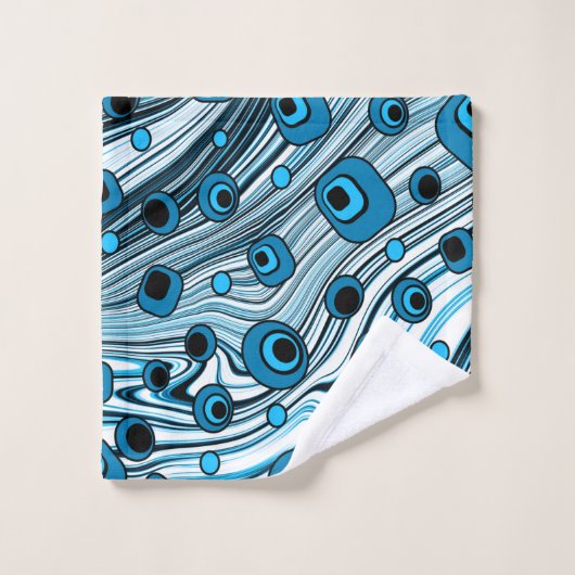 Chic Retro Blue met Black en White Groovy Wavy Bad Handdoek (Wasdoekje)