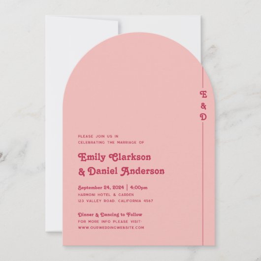 Chic Retro Bold Hot Pink & Blush Monogram Huwelijk Kaart (Voorkant)