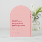 Chic Retro Bold Hot Pink & Blush Monogram Huwelijk Kaart (Staand voorkant)