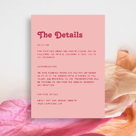 Chic Retro Bright Hot Pink & Blush Wedding Details Informatiekaartje