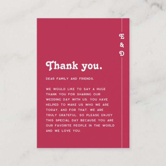 Chic Retro Bright Hot Pink Wedding Dank u Plaatskaartje (Voorkant)