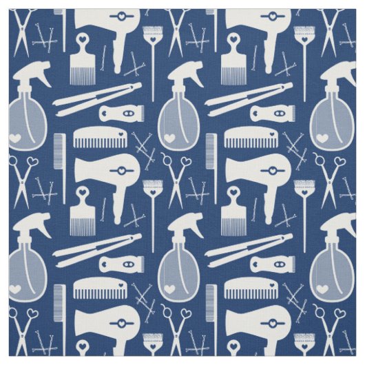 Chic Retro Deep Blue & White Hair Salon Tools Stof (Swatch)