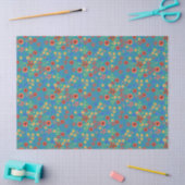 Chic Retro Ditsy Floral over Blauwgroen weefselpap Tissuepapier (Craft)