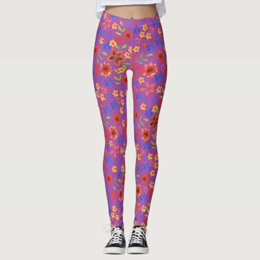 Chic Retro Floral Granny Print op Magenta Leggings (Voorkant)