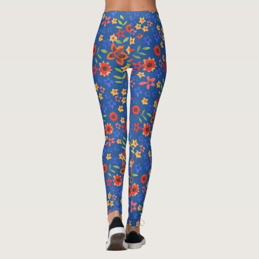 Chic Retro Floral Granny Print op Royal Blue Leggings (Achterkant)