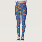 Chic Retro Floral Granny Print op Royal Blue Leggings (Voorkant)