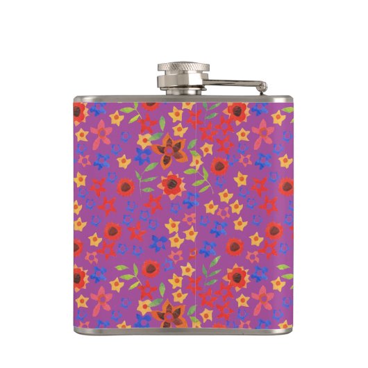 Chic Retro Floral mini-print op magenta Hip-fles Heupfles (Achterkant)