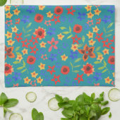 Chic Retro Floral Miniprint op Blauwgroen keukenha Theedoek (Gevouwen)