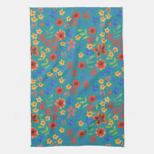 Chic Retro Floral Miniprint op Blauwgroen keukenha Theedoek (Verticaal)