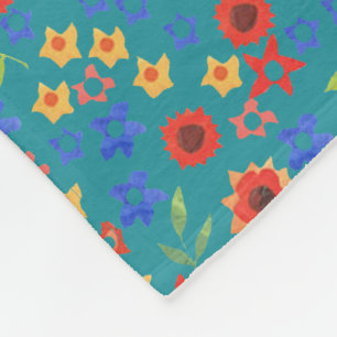 Chic Retro Floral Miniprint op Blauwgroen rugzak Fleece Deken