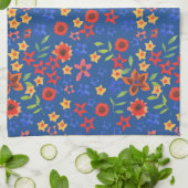 Chic Retro Floral Miniprint op Blue Kitchen Towel Theedoek (Gevouwen)