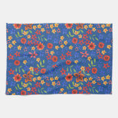 Chic Retro Floral Miniprint op Blue Kitchen Towel Theedoek (Horizontaal)