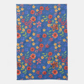 Chic Retro Floral Miniprint op Blue Kitchen Towel Theedoek (Verticaal)