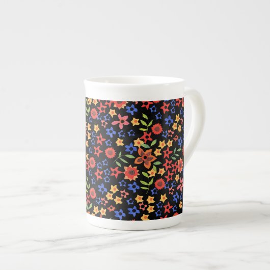 Chic Retro Floral Pattern op Black Porselein Kop (Voorkant rechts)