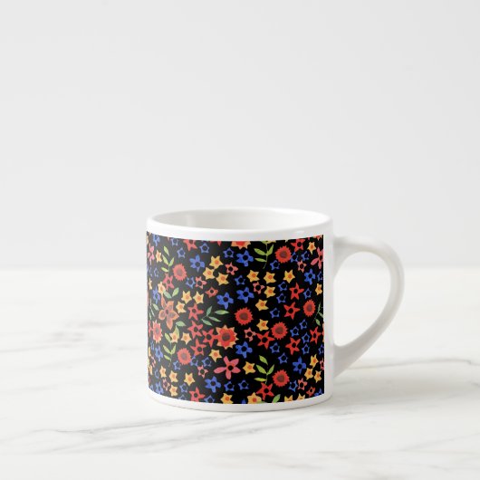 Chic Retro Floral Print Custom Espresso Mok (Rechts)