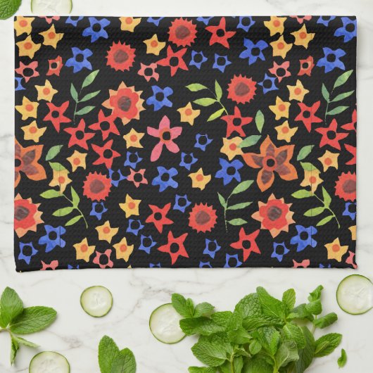 Chic Retro Floral Print Custom Kitchen Towel Theedoek (Gevouwen)
