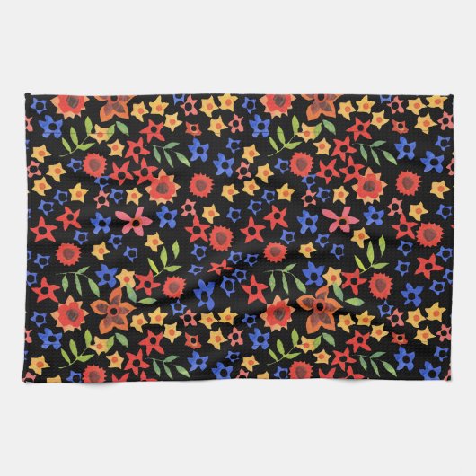 Chic Retro Floral Print Custom Kitchen Towel Theedoek (Horizontaal)
