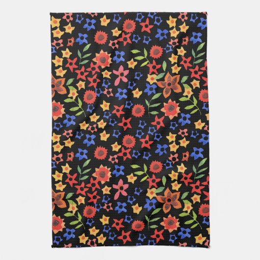 Chic Retro Floral Print Custom Kitchen Towel Theedoek (Verticaal)